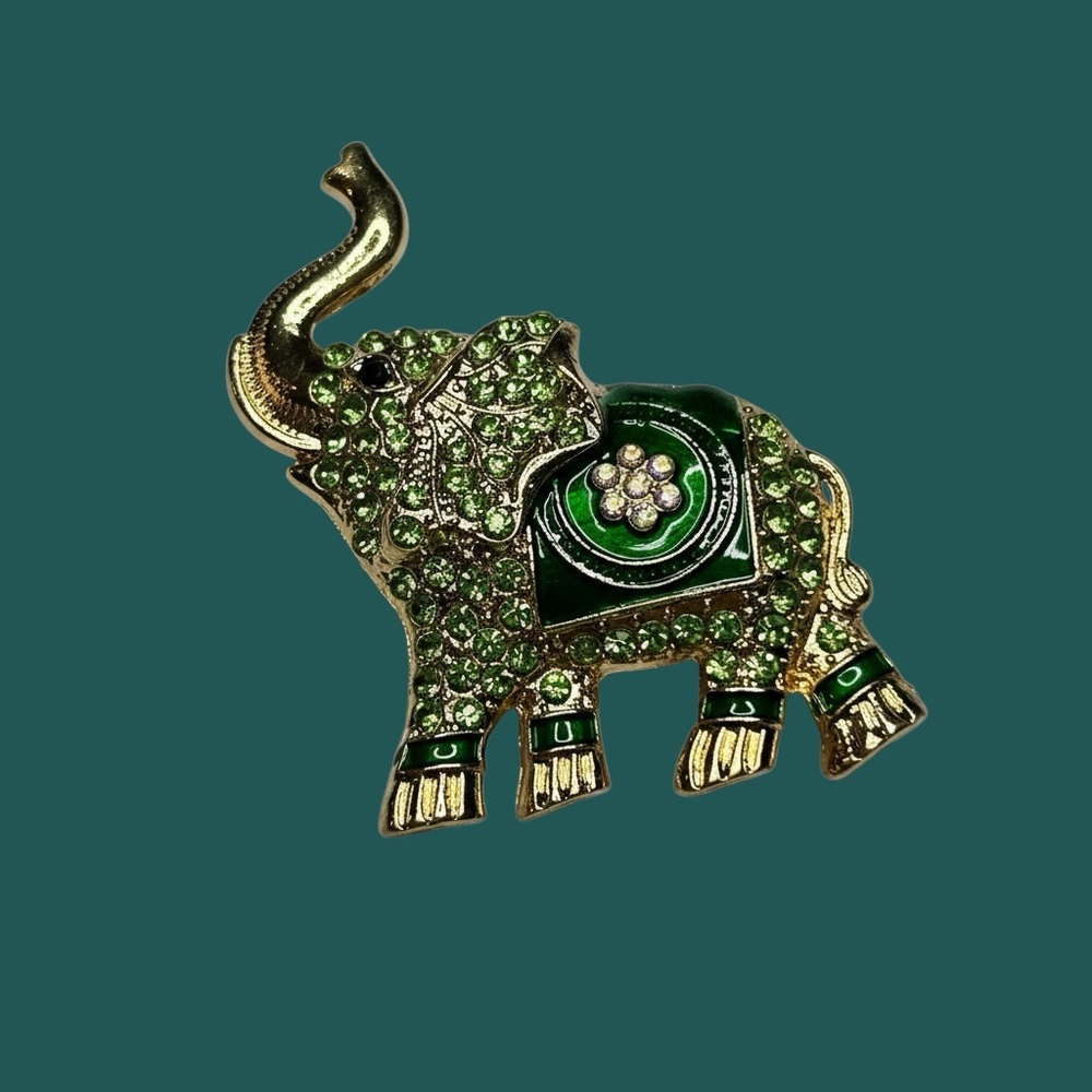 Green and Gold Elephant Brooch